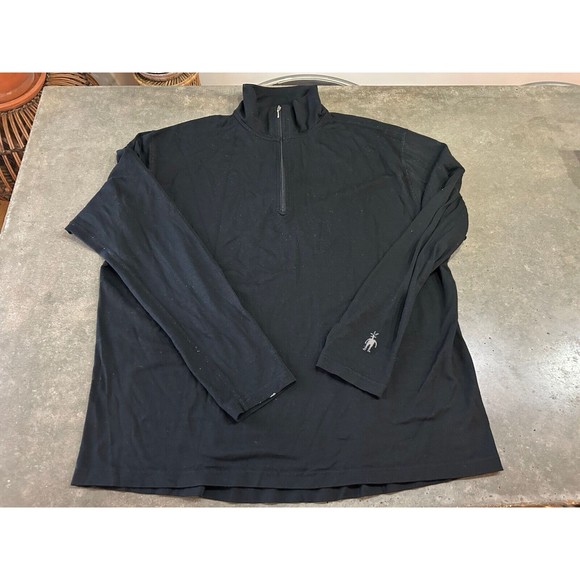 Smartwool Mens XXL Black 100% Merino Wool Quarter Zip Base Layer Lightweight